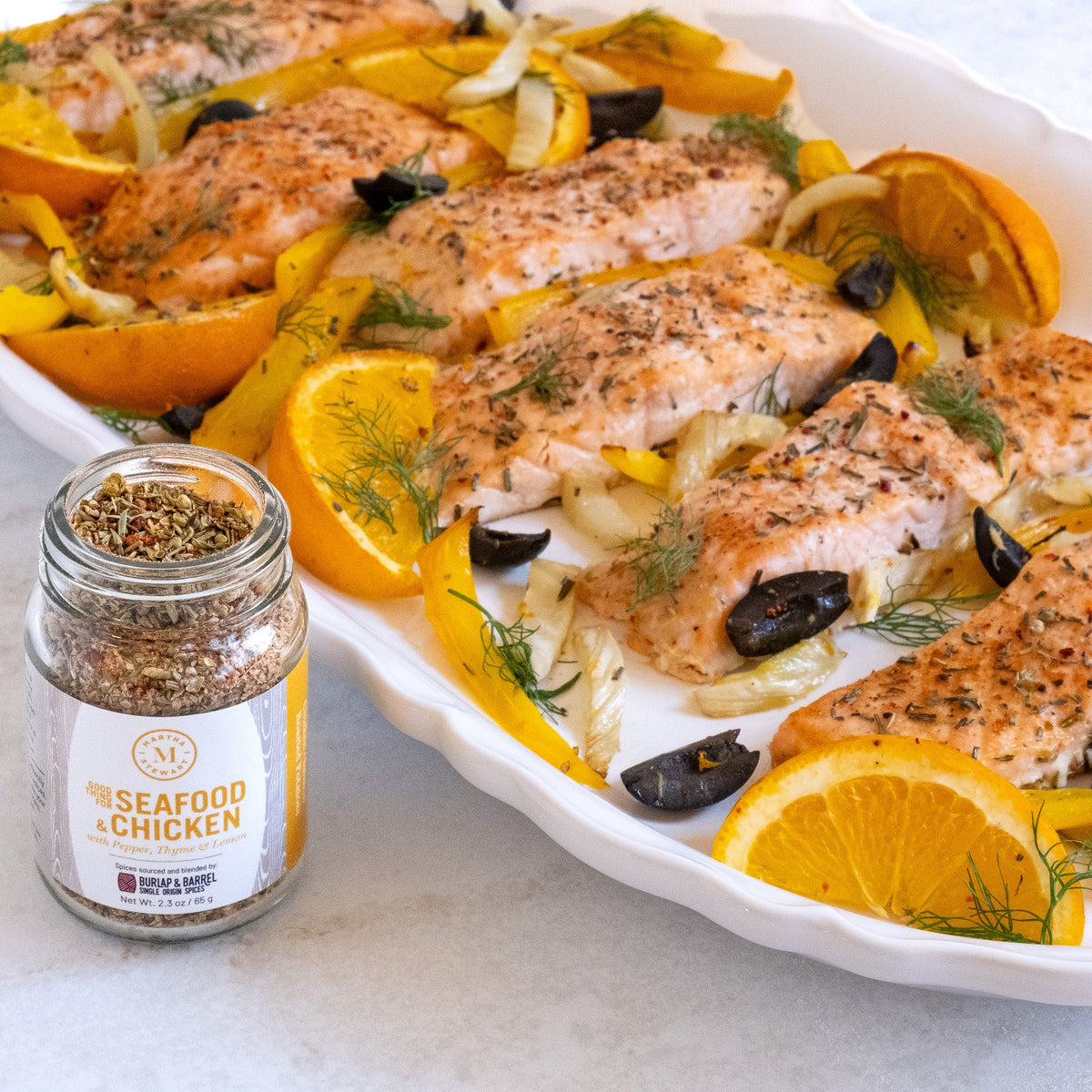 Salmon with Fennel, Bell Peppers, and Olives – Burlap & Barrel