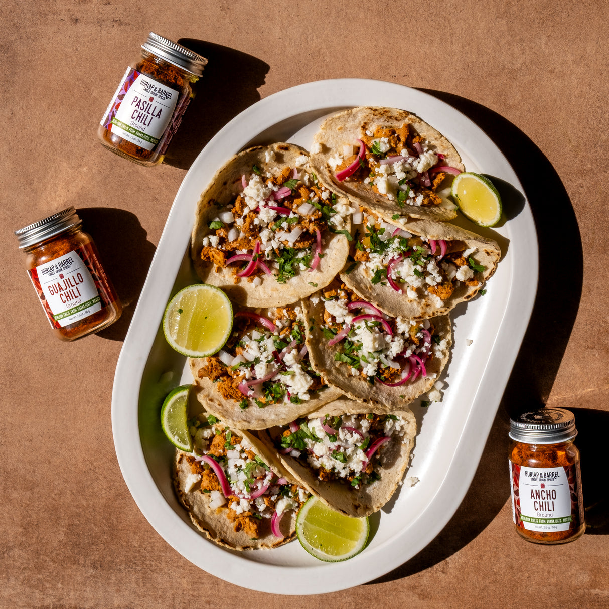 Tacos with heirloom Mexican Chilis from Burlap & Barrel