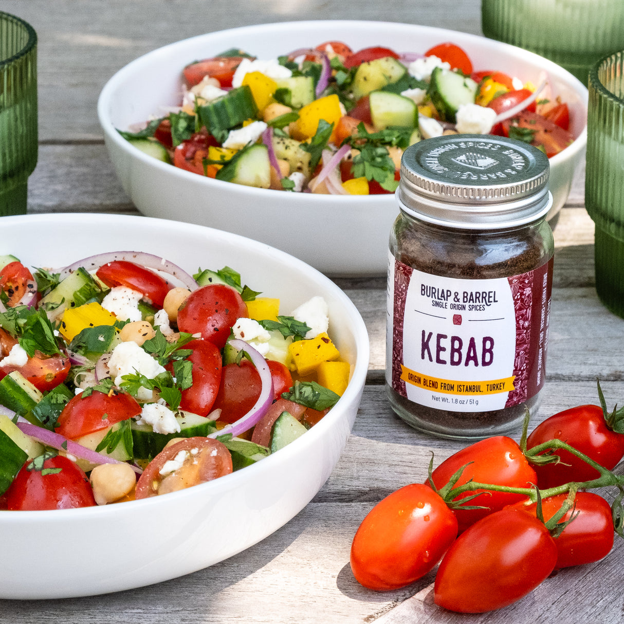 Mediterranean Salad with Kebab from Burlap & Barrel