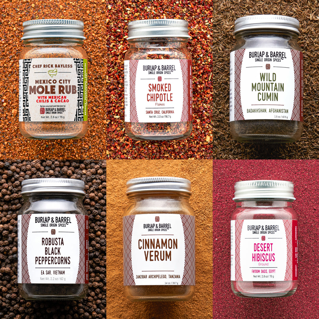 Rick Bayless Essential Spices 6 pack with Burlap & Barrel