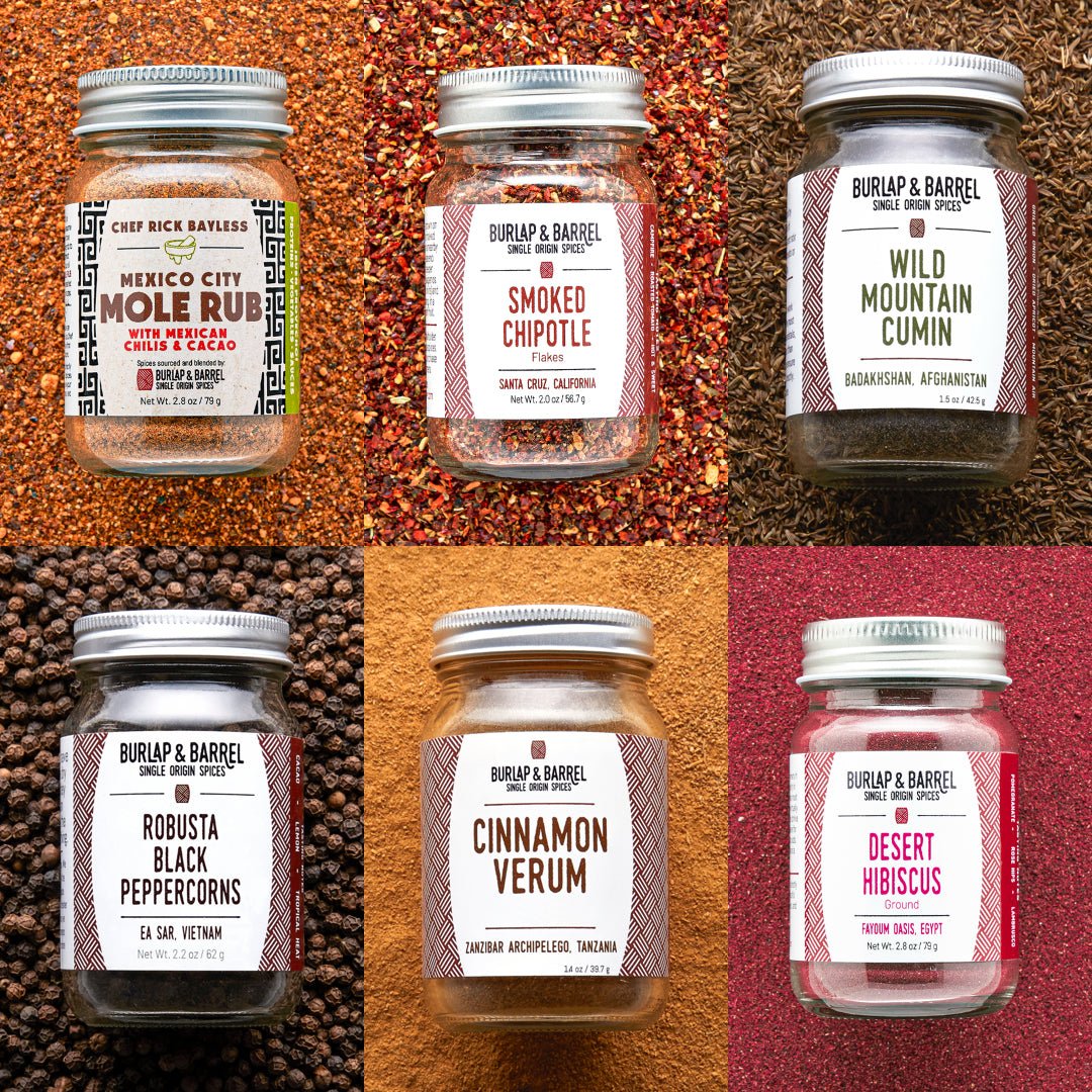 Rick Bayless Essential Spices 6 pack with Burlap & Barrel