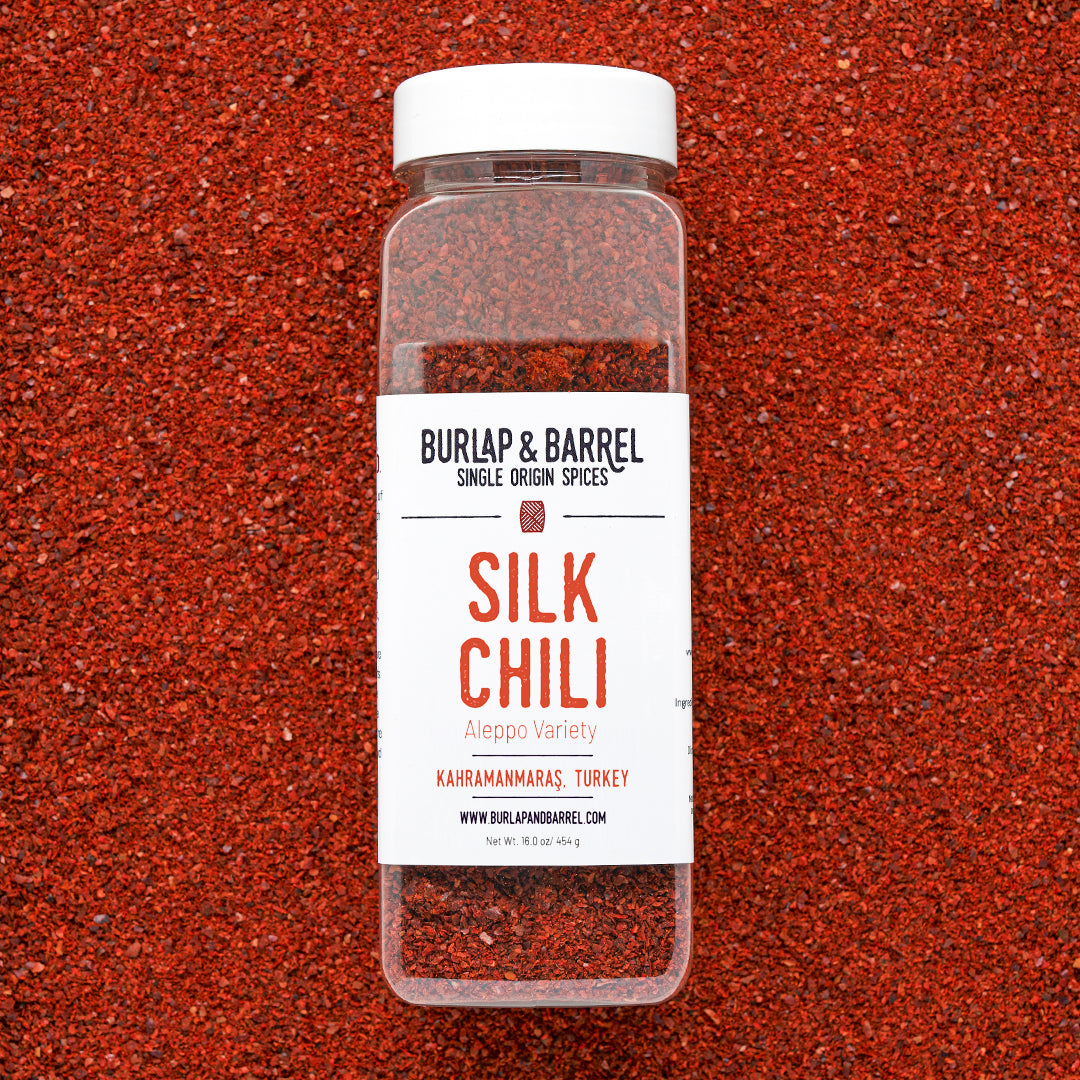Silk Chili Flakes Marash Chili, Aleppo Pepper Burlap & Barrel