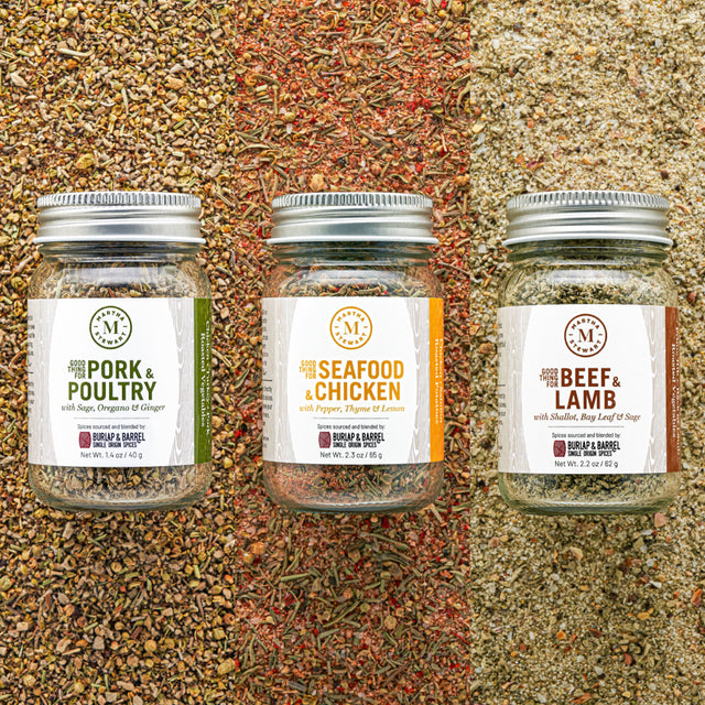Trio of Martha Stewart Spice Blends with Burlap & Barrel