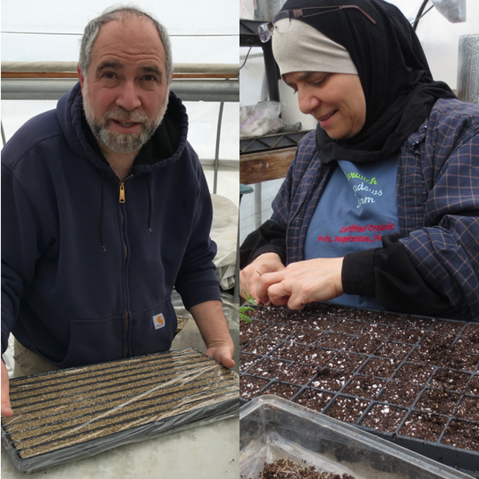 Zaid and Haifa from Norwich Meadow Farms where our Jimmy Nardello Sweet Pepper Flakes grow from Burlap & Barrel
