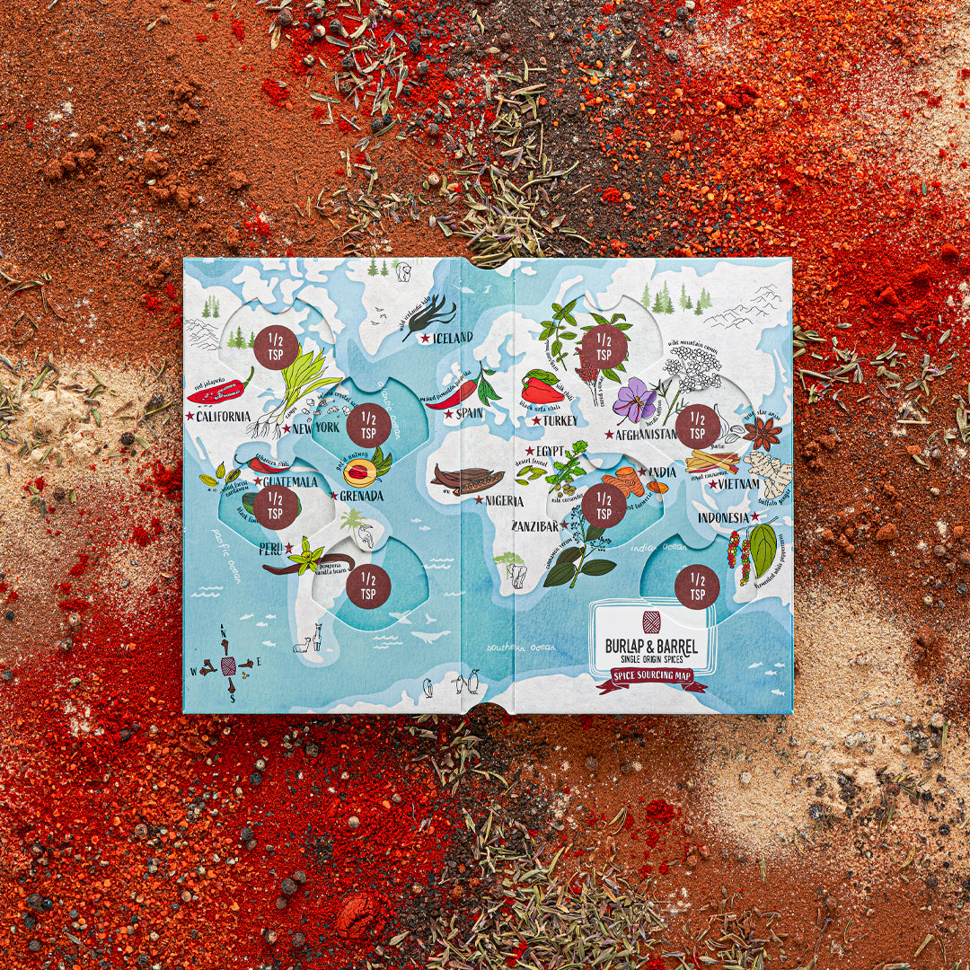 Spice passport with 1/2 tsp spices in each pod