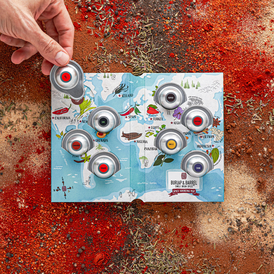 Spice passport with 1/2 tsp spices in each pod