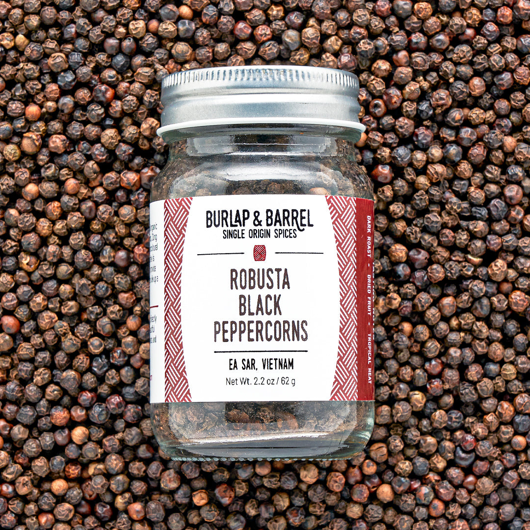 Robusta Black Peppercorns Burlap & Barrel