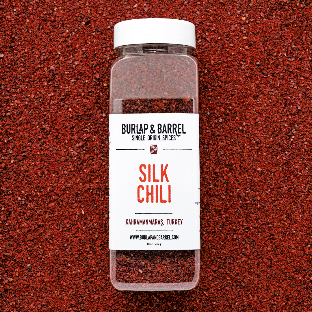 Silk Chili Flakes Marash Chili, Aleppo Pepper Burlap & Barrel