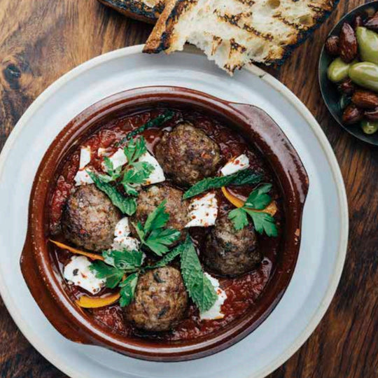 Lamb Meatballs, Spiced Tomato Sauce, Mint, and Feta