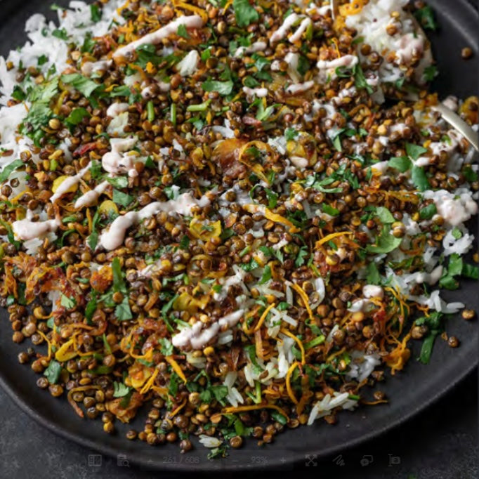 Crispy Indian-Ish Lentils with Rice & Yogurt