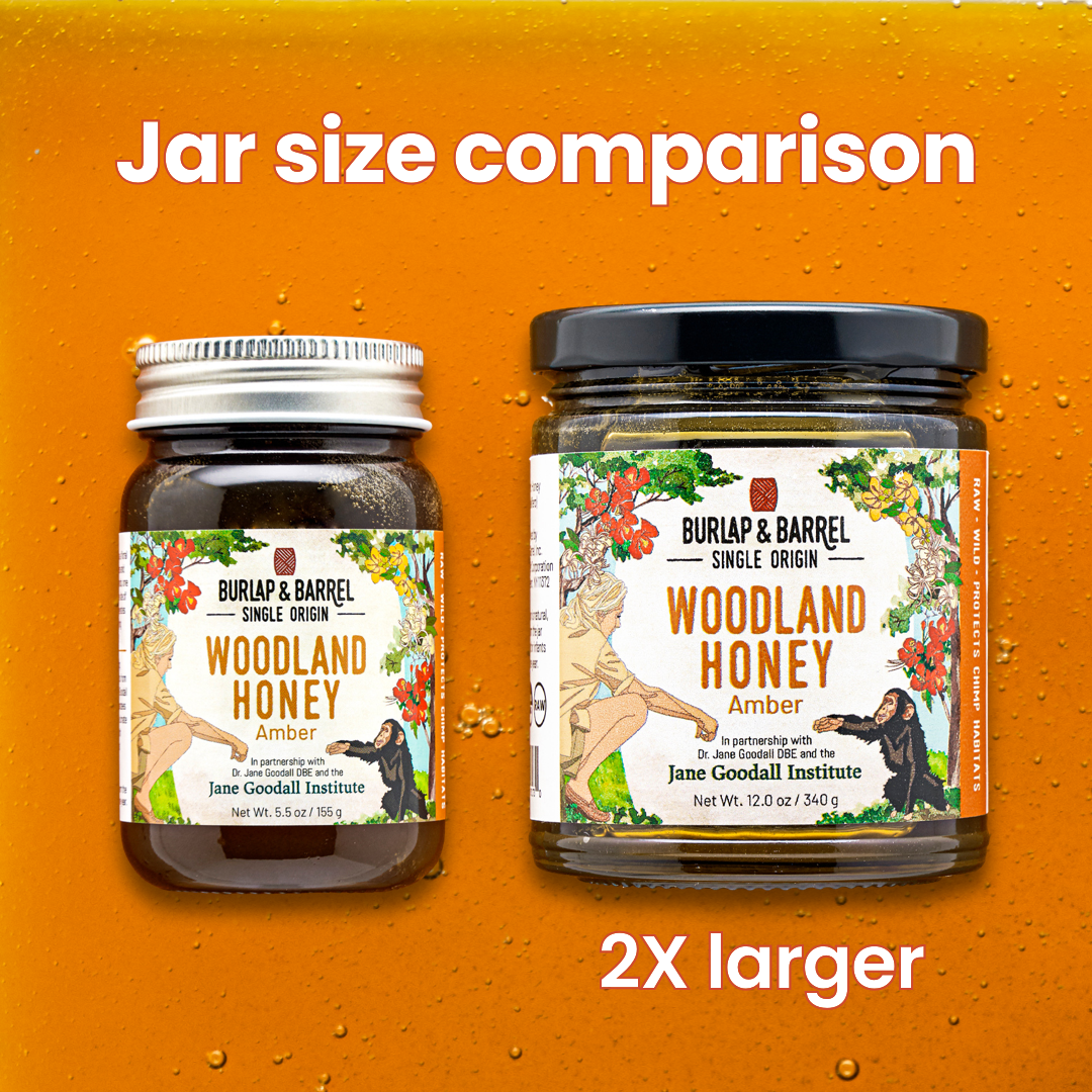 Jar Size Comparison for Amber Woodland Honey. 