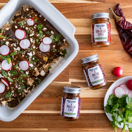 Mole Enchiladas with heirloom Mexican Chilis from Burlap & Barrel