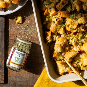 Herbs & Garlic in stuffing from Burlap & Barrel