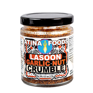 Jar of Atina Foods Lasoon Garlic Nut Crumble on a white background