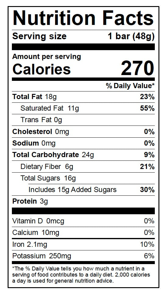 Oso Cacao Chocolate Bar Nutritional Facts