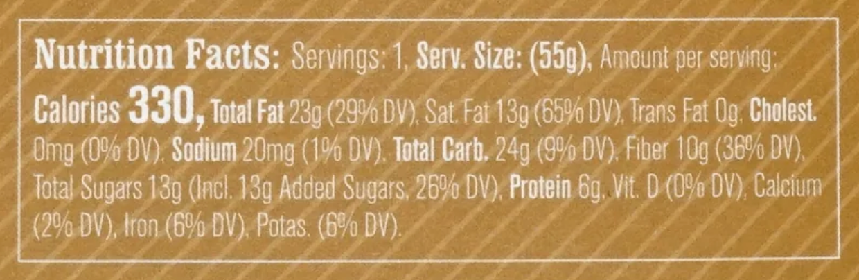 Sweet Heat Chocolate Bar Nutritional 