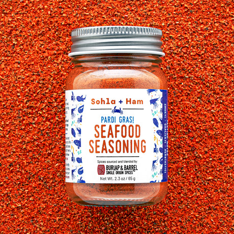 Jar of Sohla + Ham El-Waylly Pardi Gras! Seafood Seasoning from Burlap & Barrel