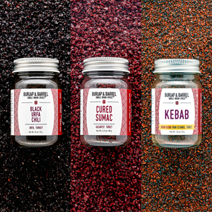 Taste of Turkey Trio with Black Urfa Chili, Cured Sumac and Kebab. From Burlap & Barrel