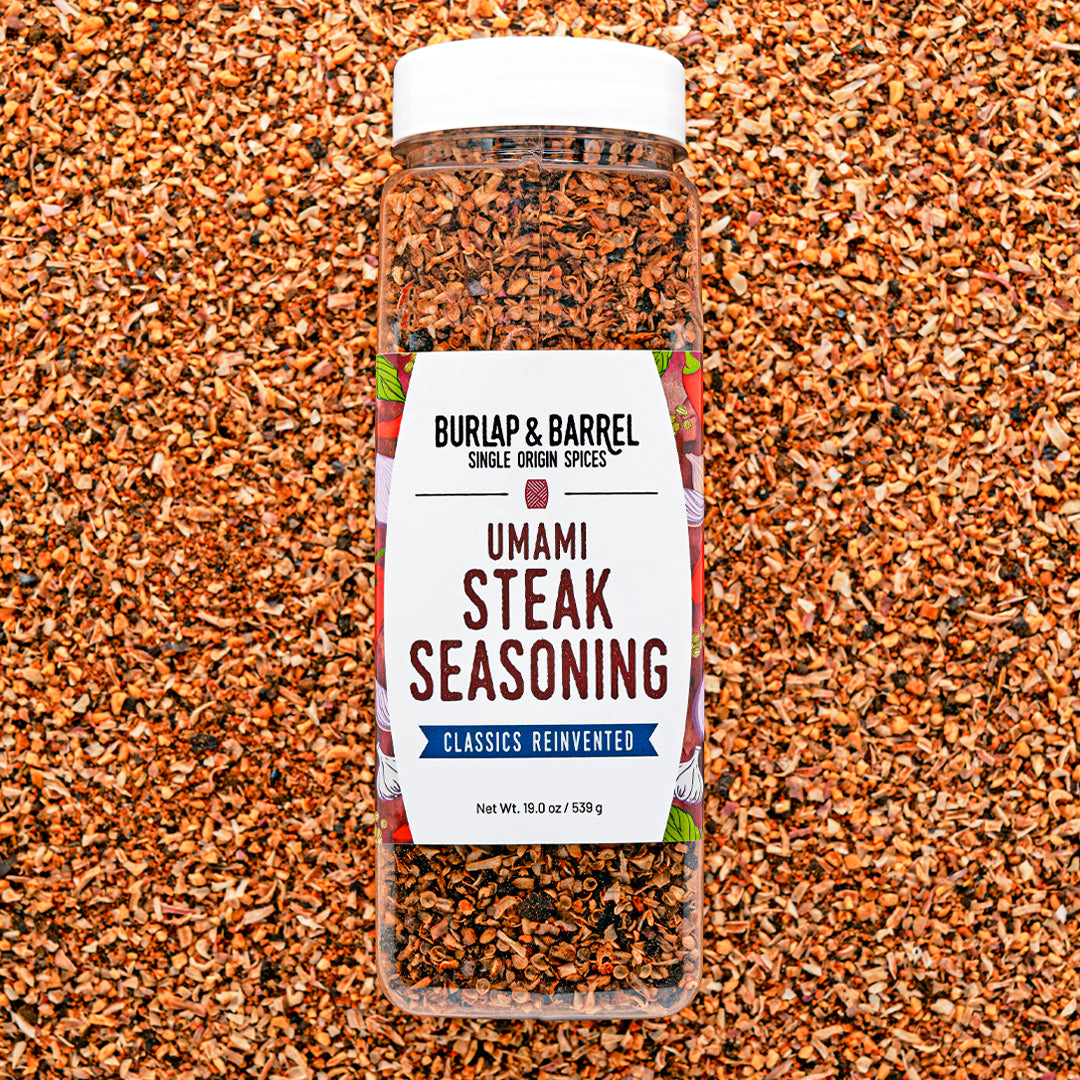 Umami Steak Seasoning foodservice container photo by Burlap & Barrel