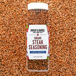 Umami Steak Seasoning foodservice container photo by Burlap & Barrel