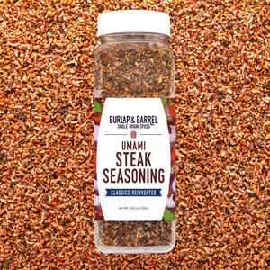 Container of Umami Steak Seasoning from Burlap & Barrel