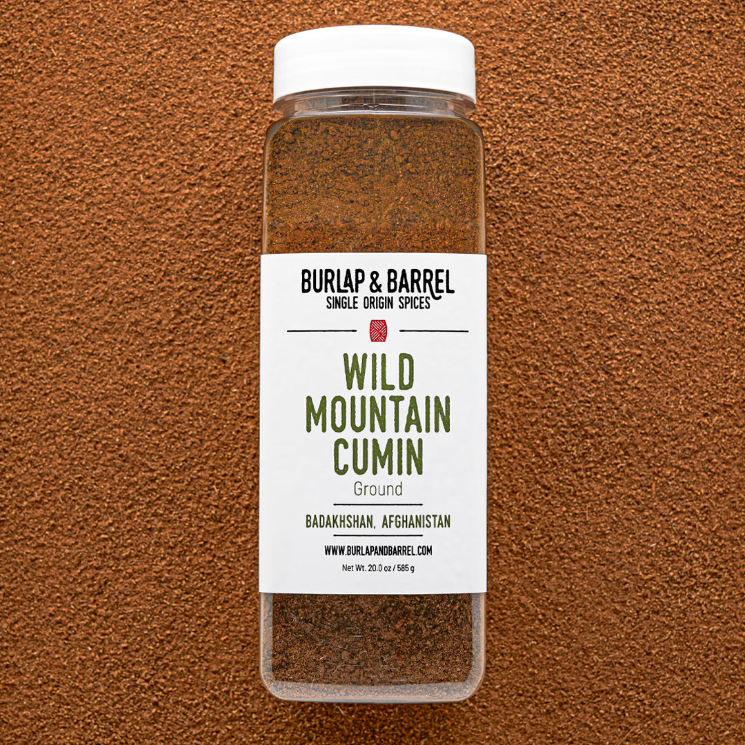 Container of ground Wild Mountain Cumin. Photo by Burlap & Barrel