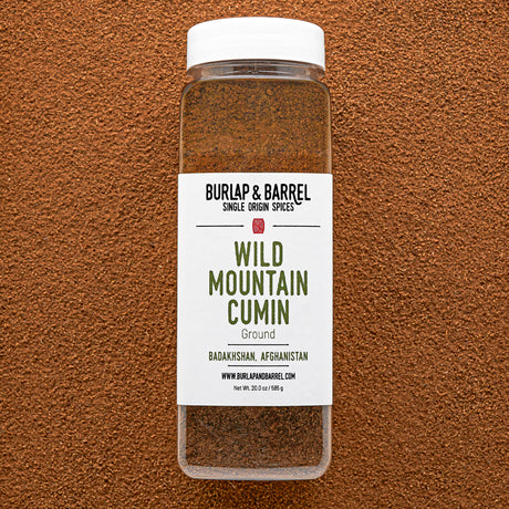 Container of ground Wild Mountain Cumin. Photo by Burlap & Barrel